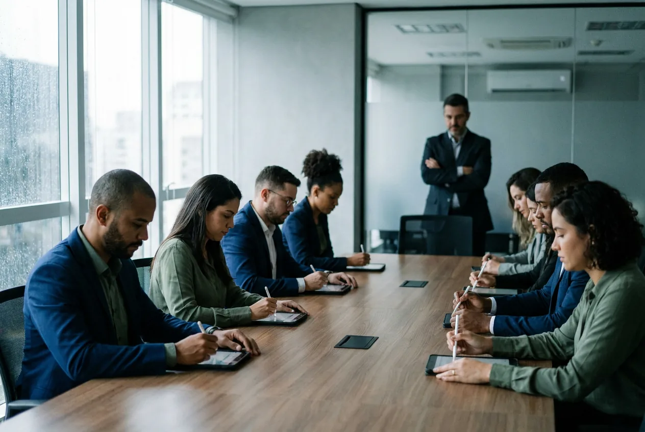 Colaboradores respondendo avaliação psicossocial confidencial